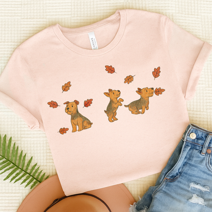 Airedale Terrier Chasing Leaves TShirt Soft Pink