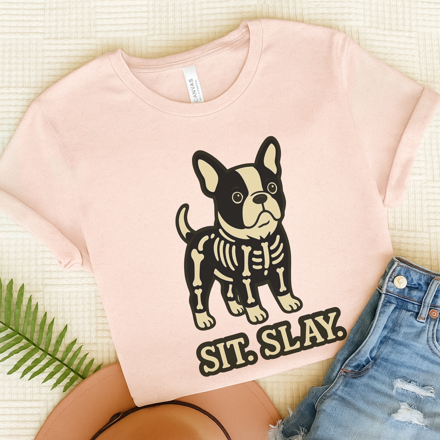 Piebald French Bulldog Stay. Slay. Halloween TShirt