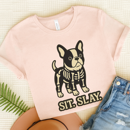 Piebald French Bulldog Stay. Slay. Halloween TShirt