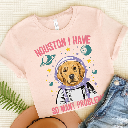 Golden Retriever Houston Space TShirt Soft Pink
