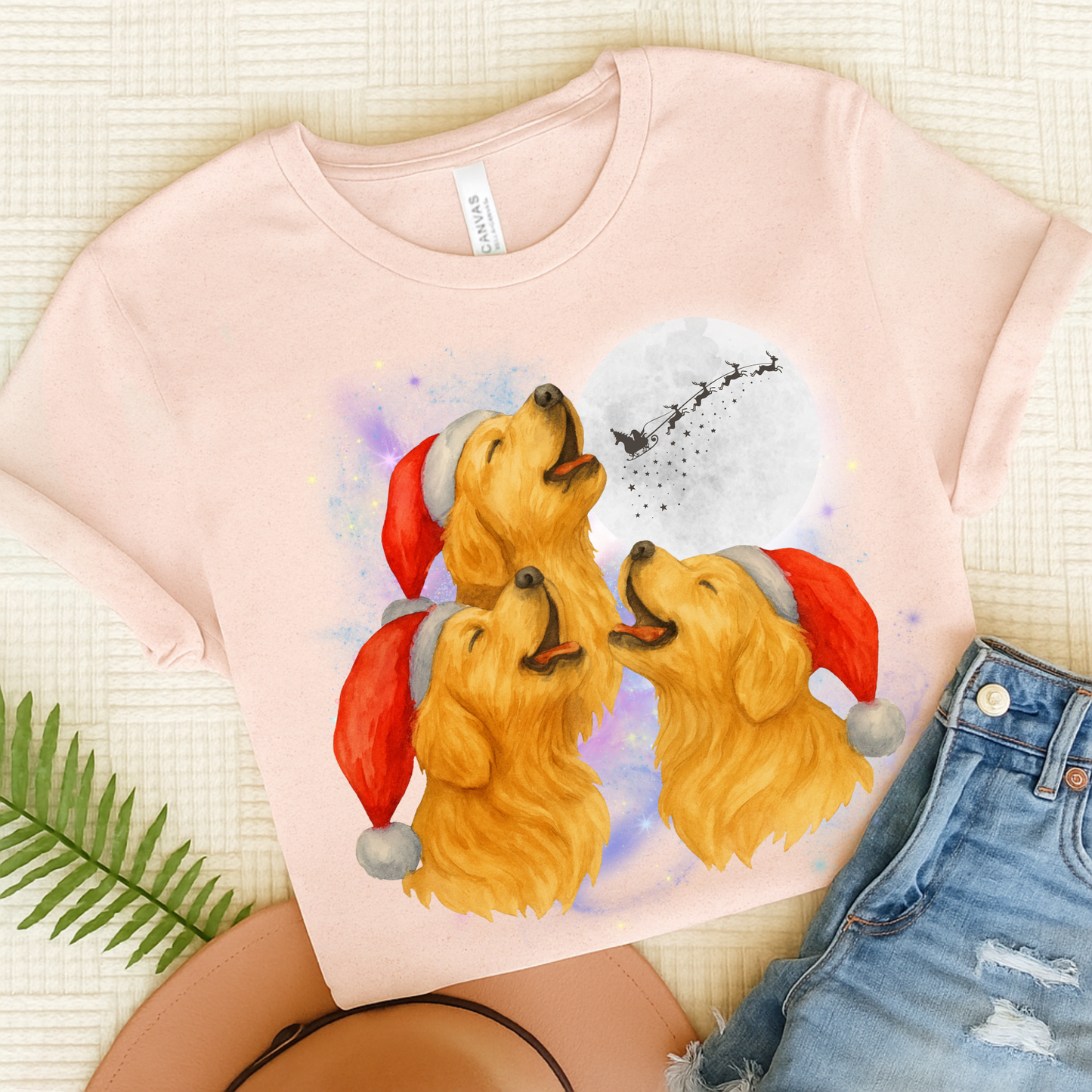 Golden Retriever Christmas Howliday TShirt Soft Pink