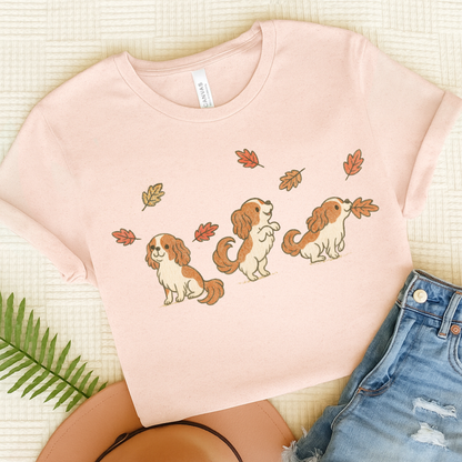 Blenheim Cavalier Chasing Leaves TShirt Soft Pink