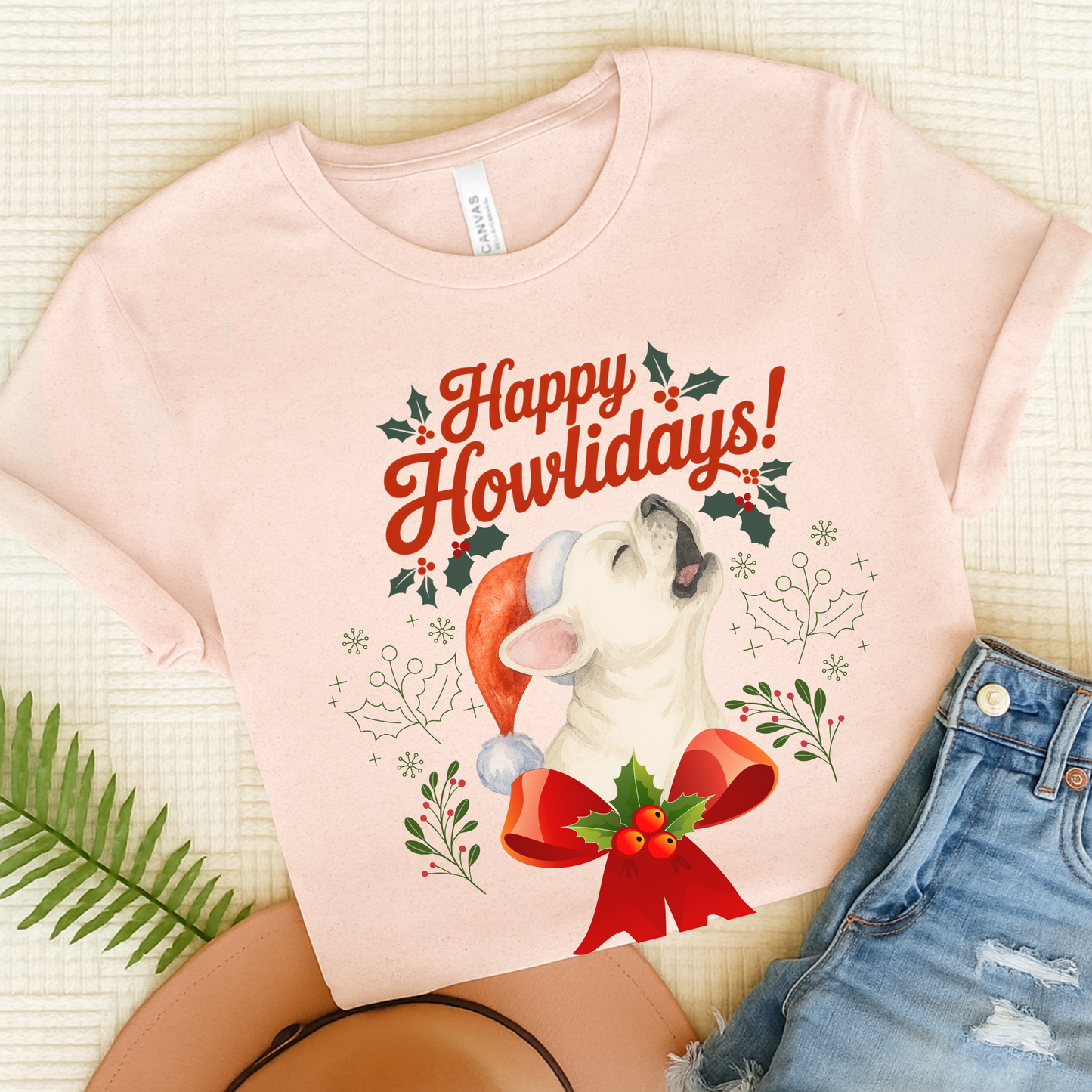 White French Bulldog Happy Howlidays TShirt