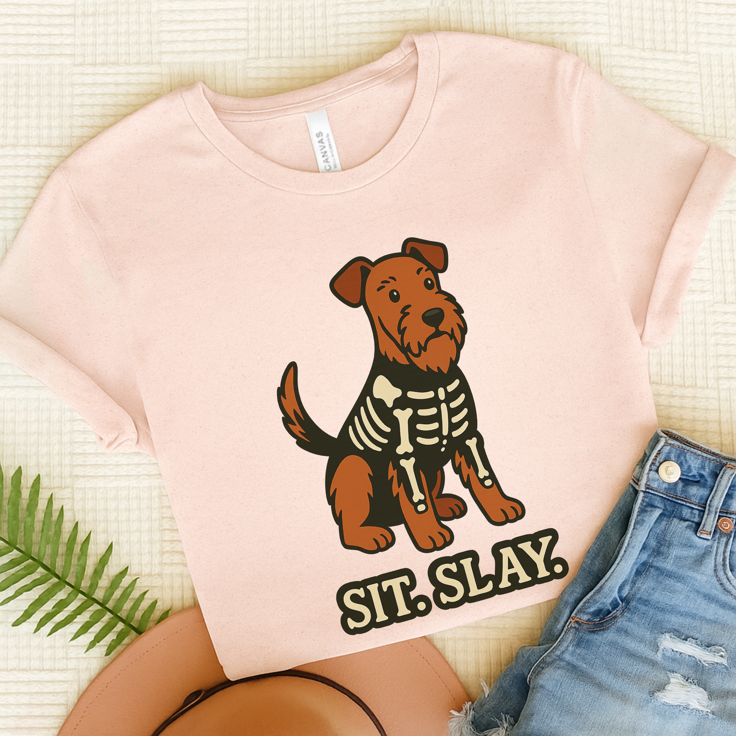 Airedale Terrier Sit Slay Tshirt Soft Pink