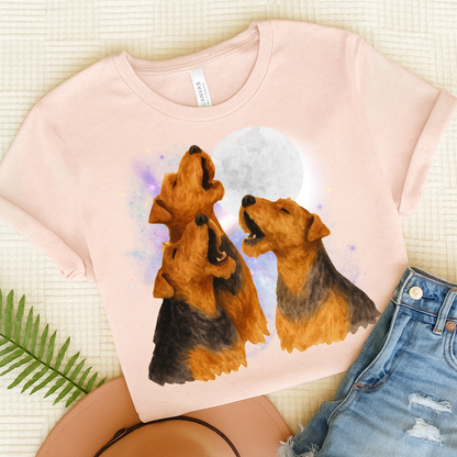 Airedale Terrier Howling TShirt Soft Pink