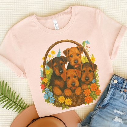 Airedale Terrier Puppy Basket TShirt Soft Pink