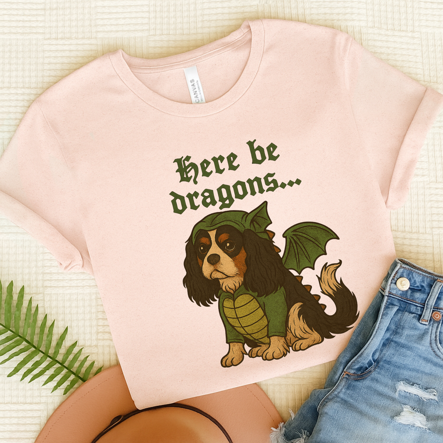 Tricolor Cavalier Here Be Dragons TShirt Soft Pink