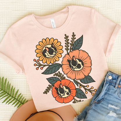 Piebald Frenchie Sleeping Flowers TShirt Soft Pink