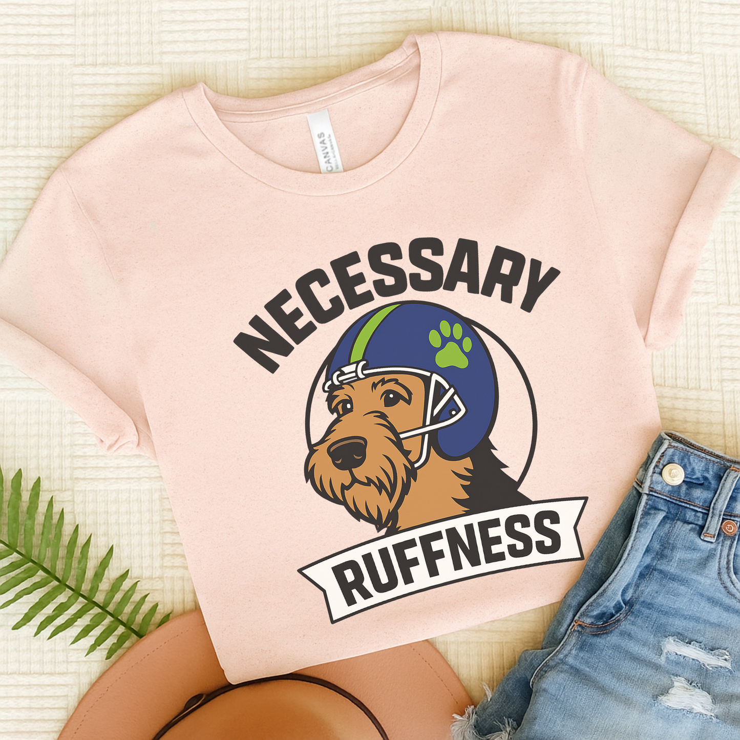 Airedale Terrier Football Tshirt Soft Pink