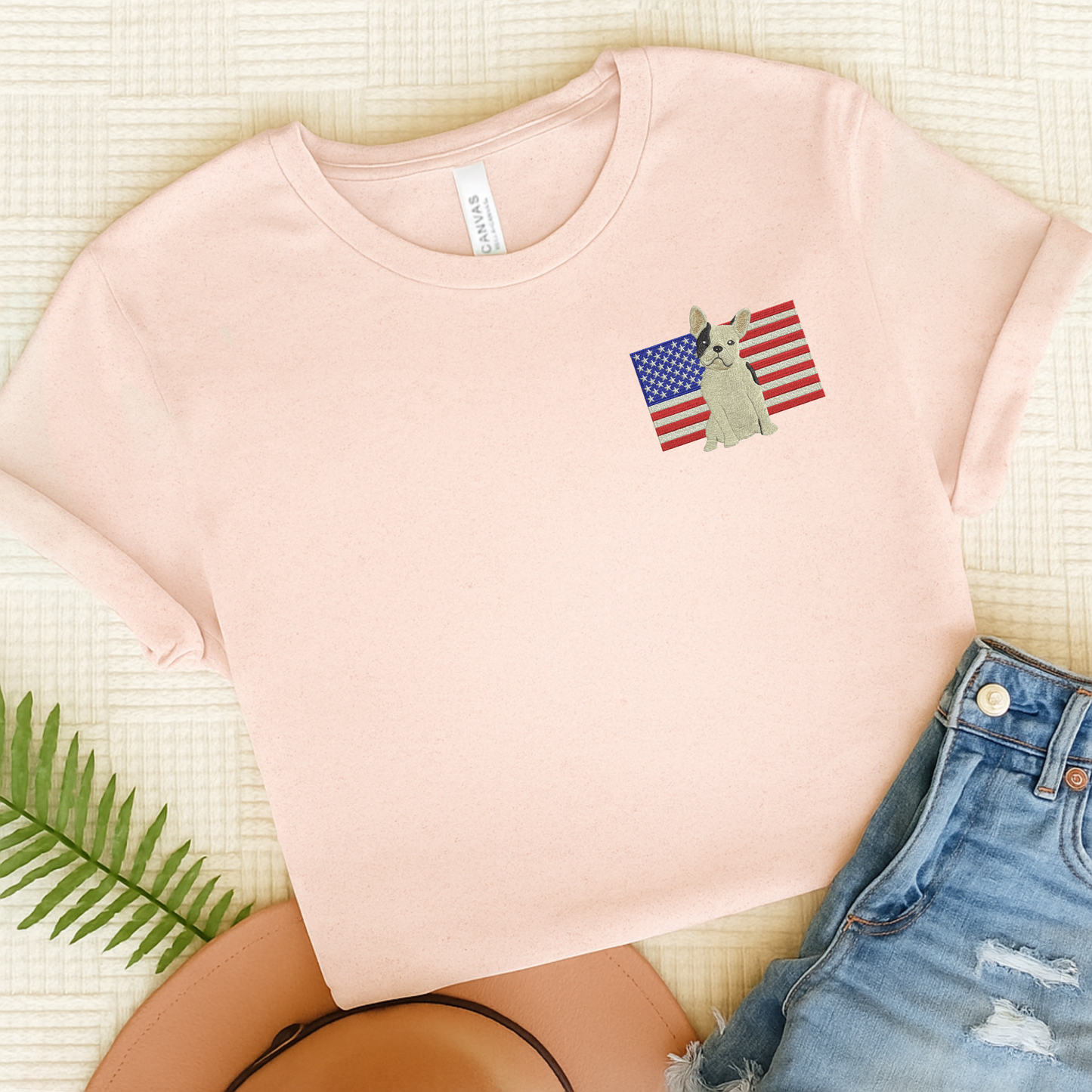 Embroidered Flag Piebald Frenchie TShirt