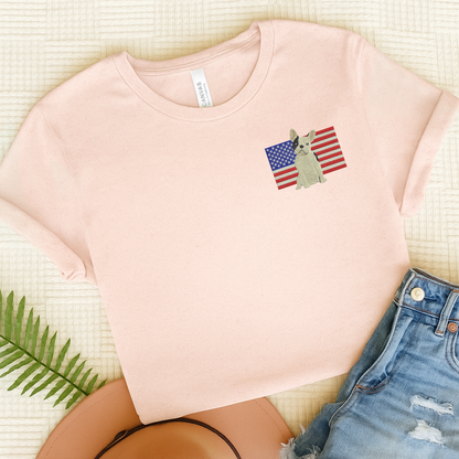 Embroidered Flag Piebald Frenchie TShirt