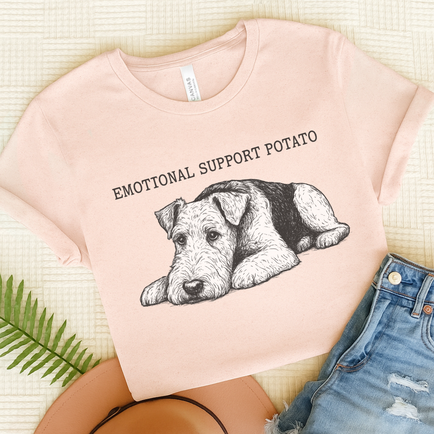 Airedale Terrier Potato Unisex Tshirt Soft Pink