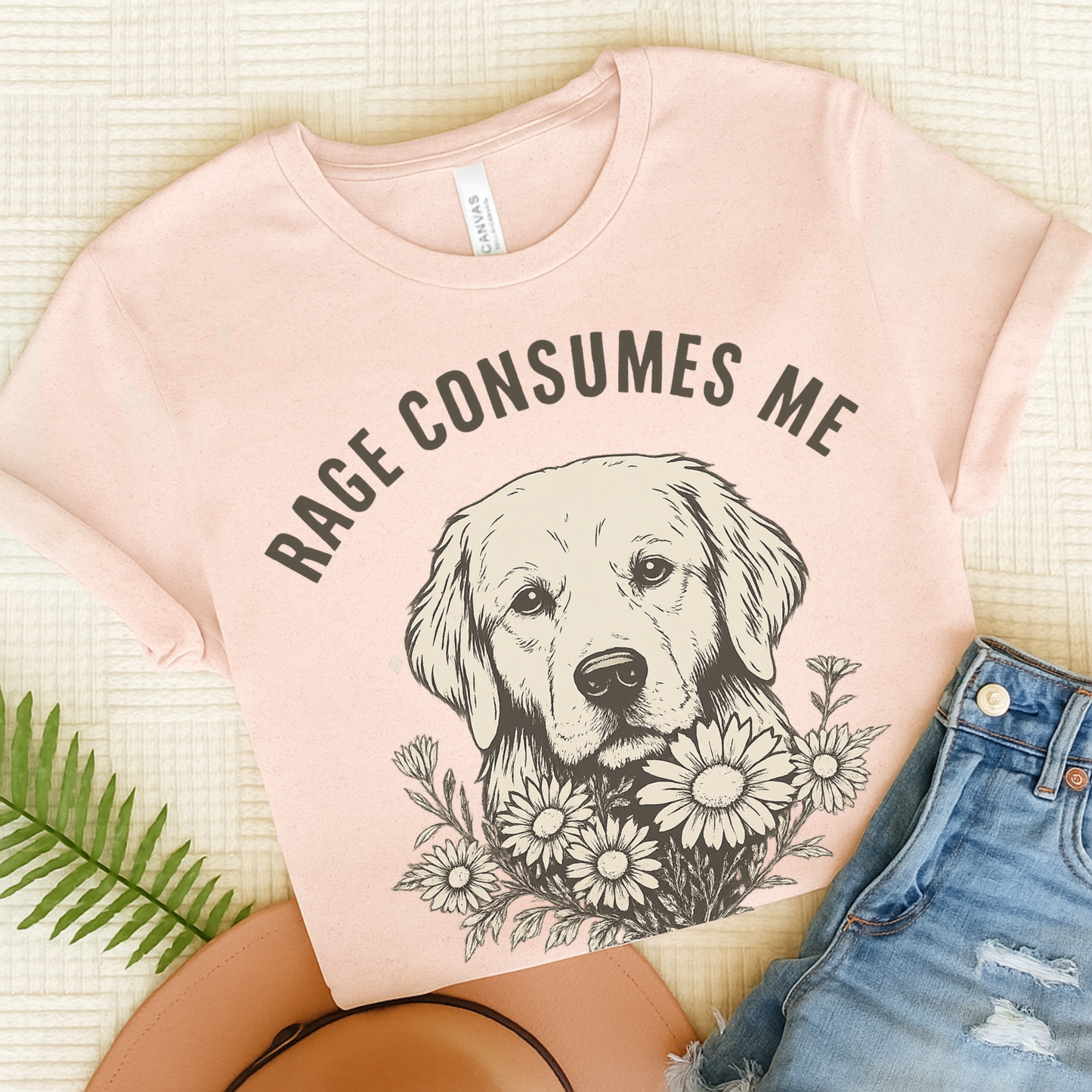 Rage Golden Retriever TShirt Soft Pink