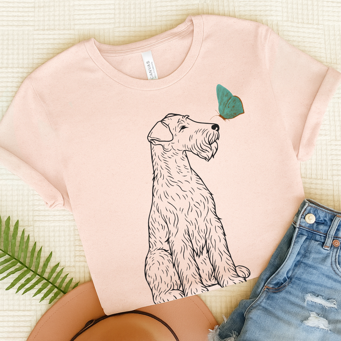 Airedale Terrier Butterfly TShirt Soft Pink