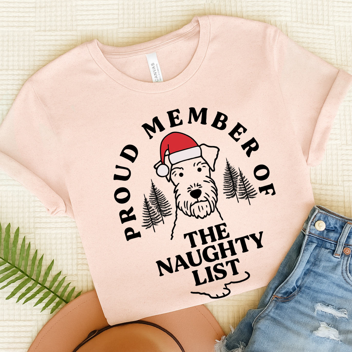Airedale Terrier Naughty List TShirt Soft Pink