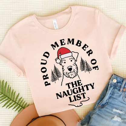 Airedale Terrier Naughty List TShirt Soft Pink