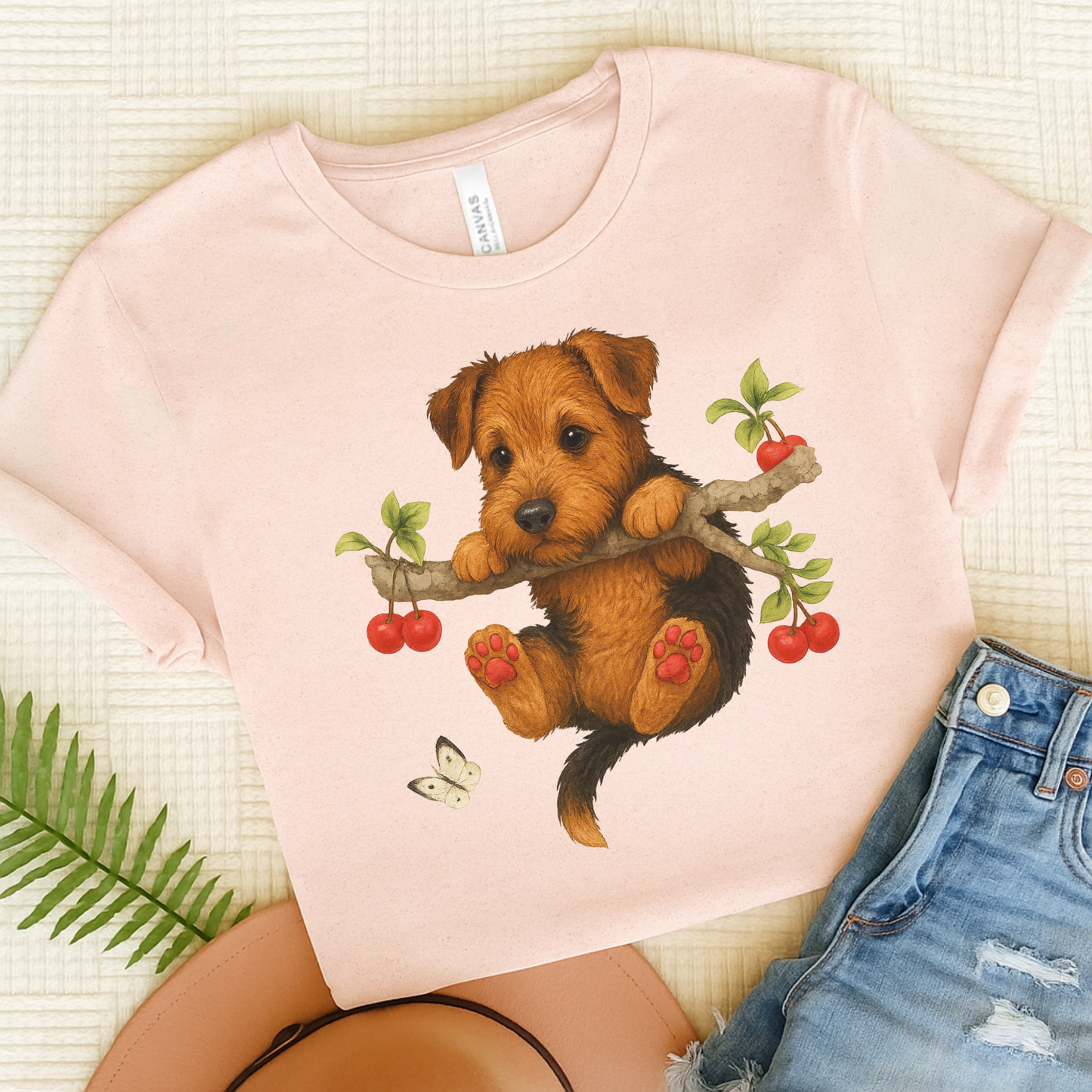 Airedale Terrier Hang In There Tshirt Soft Pink