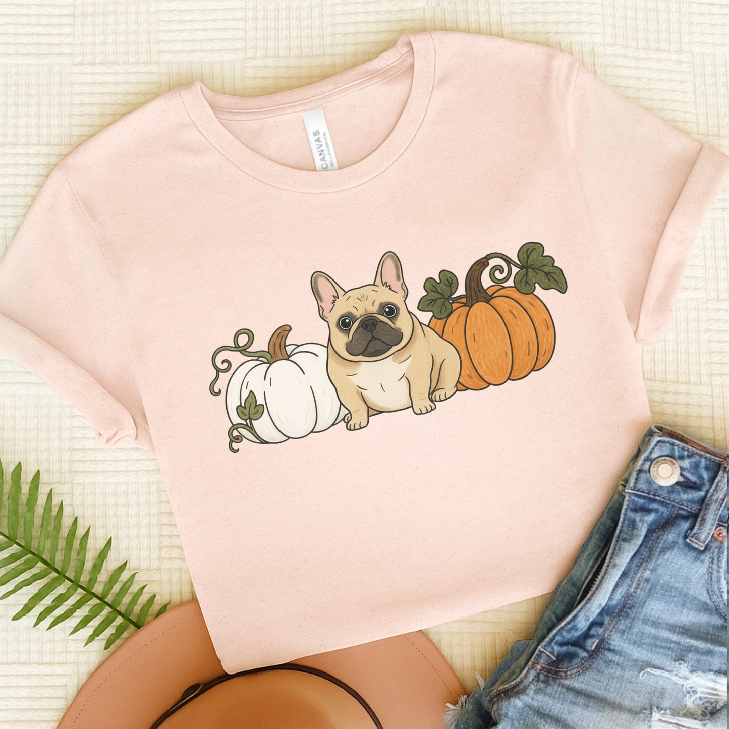 Fawn Frenchie Pupkin Unisex Tshirt Soft Pink