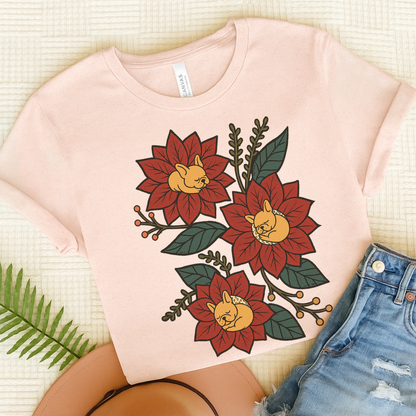 Fawn Frenchie Holiday Flowers Sleeping TShirt Soft Pink