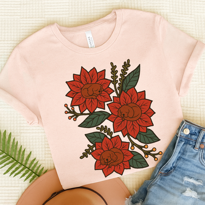 Ruby Cavalier Holiday Flowers Sleeping TShirt Soft Pink