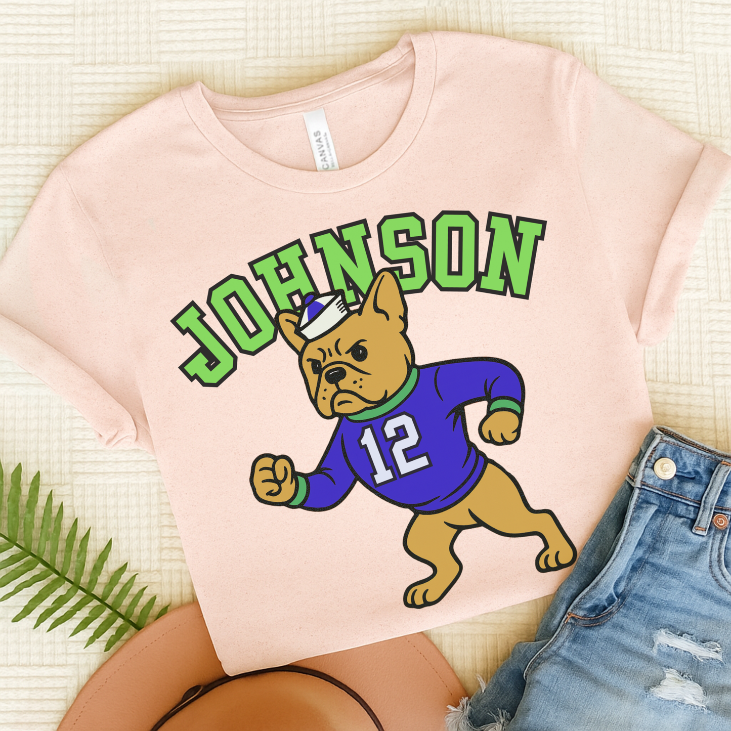 Fawn Frenchie College Mascot TShirt Soft Pink