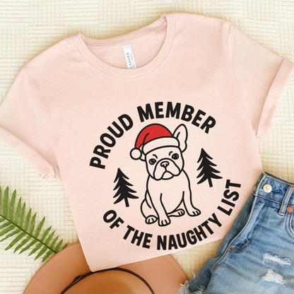 French Bulldog Naughty List TShirt Soft Pink