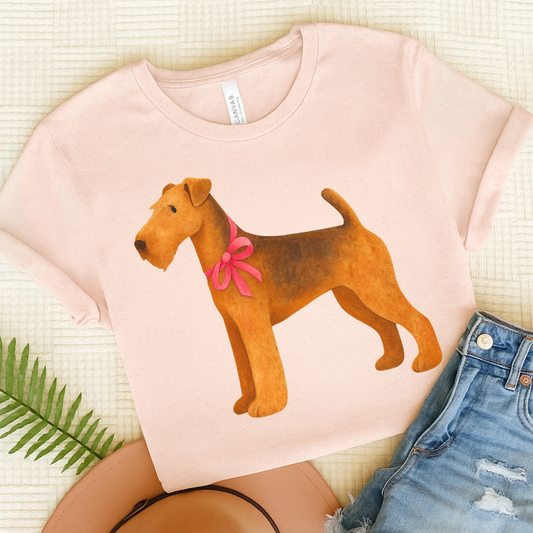 Airedale Terrier Ribbon Tshirt Soft Pink