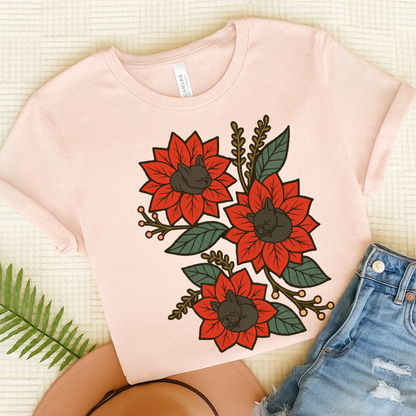 Black Frenchie Holiday Flowers Sleeping TShirt Soft Pink