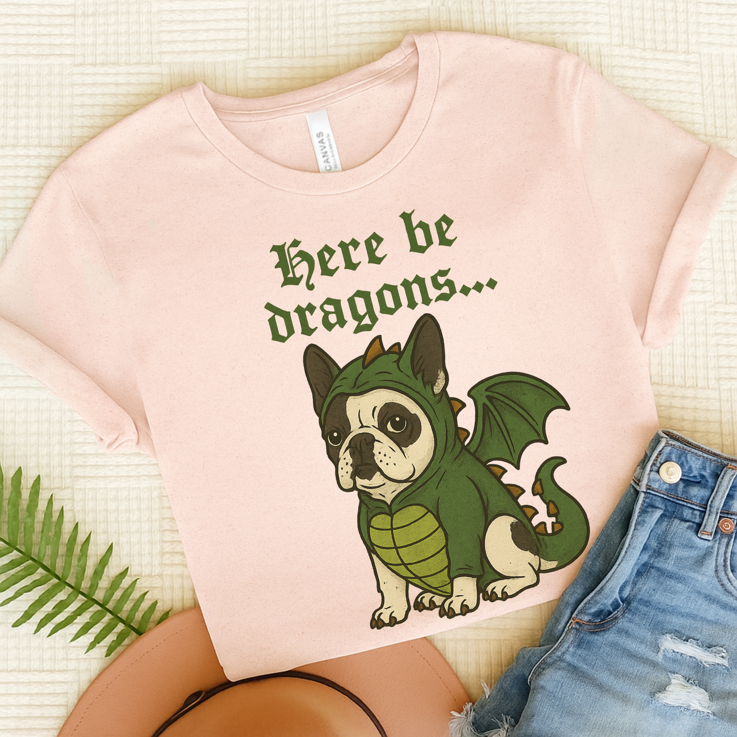 Piebald French Bulldog Here Be Dragons TShirt