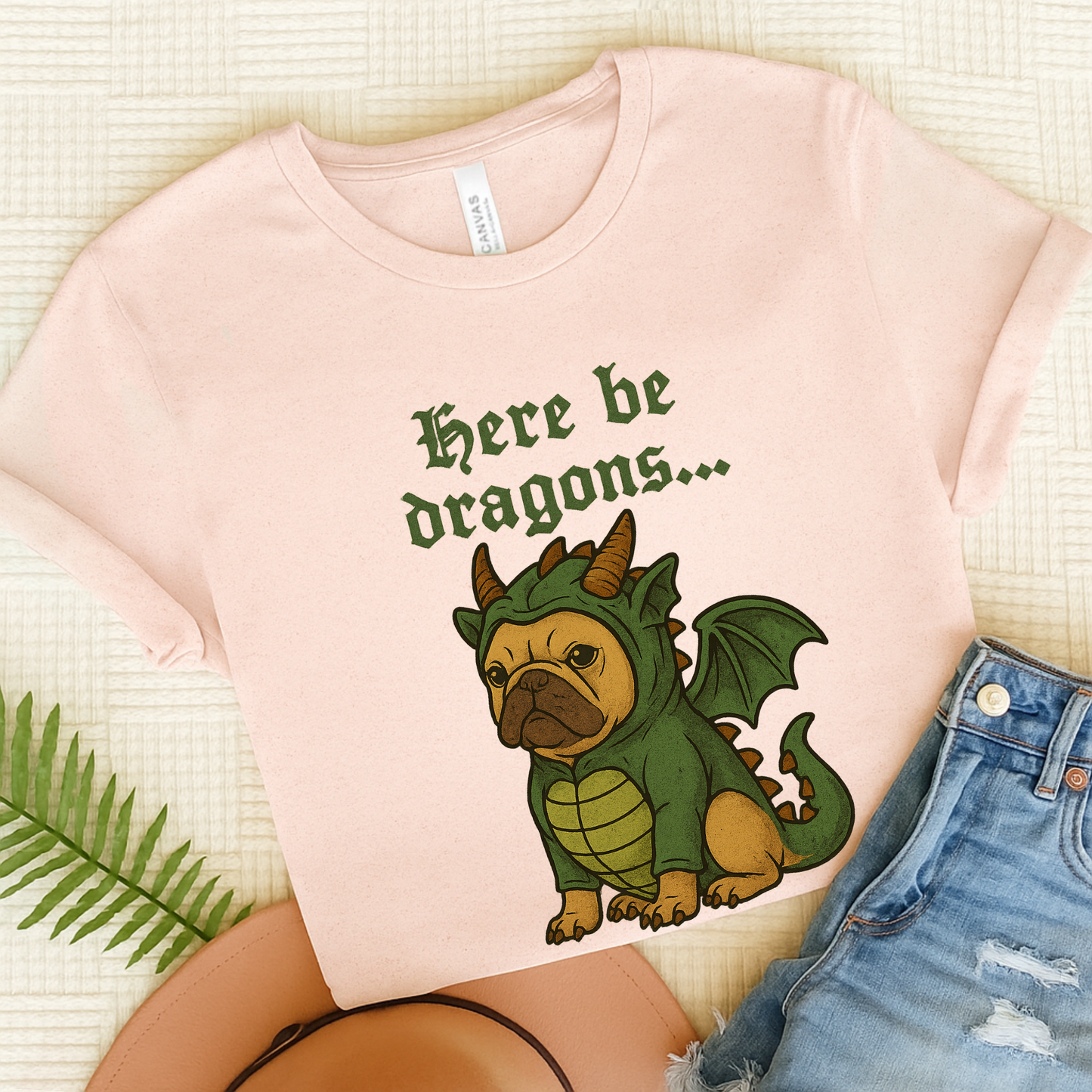 Fawn French Bulldog Here Be Dragons TShirt