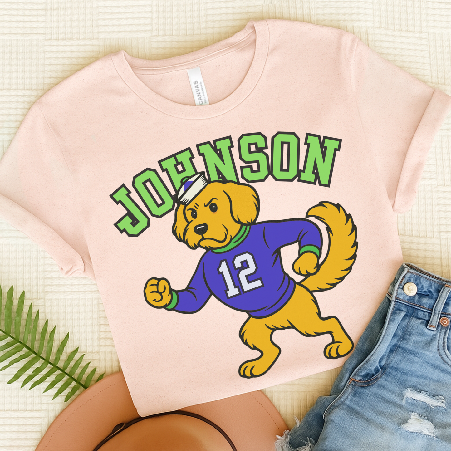 Golden Retriever College Mascot TShirt Soft Pink