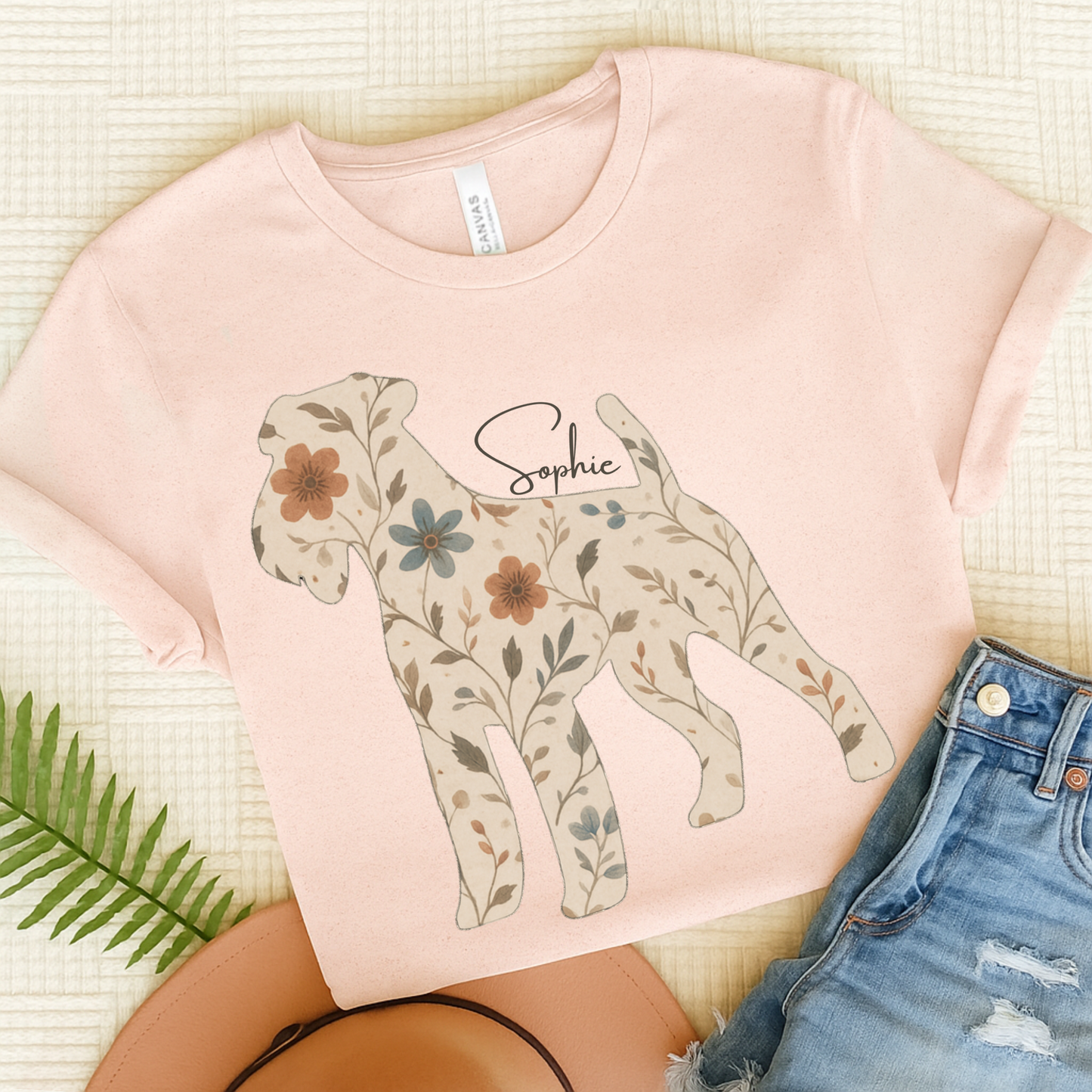 Airedale Terrier Floral Silhouette TShirt Soft Pink