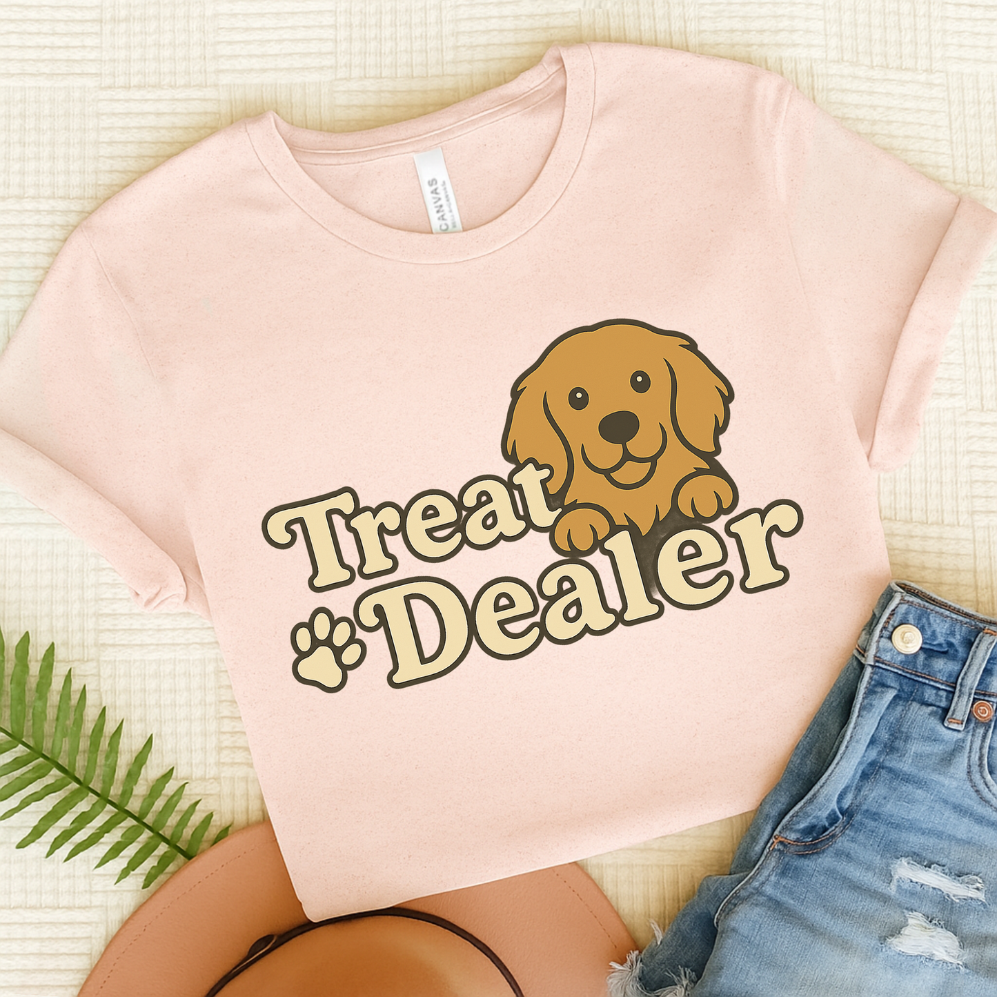 Treat Dealer Golden Retriever Tshirt Soft Pink