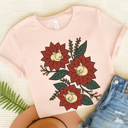 White Frenchie Holiday Flowers Sleeping TShirt Soft Pink