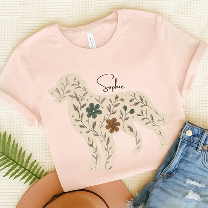 Golden Retriever Floral Silhouette TShirt Soft Pink