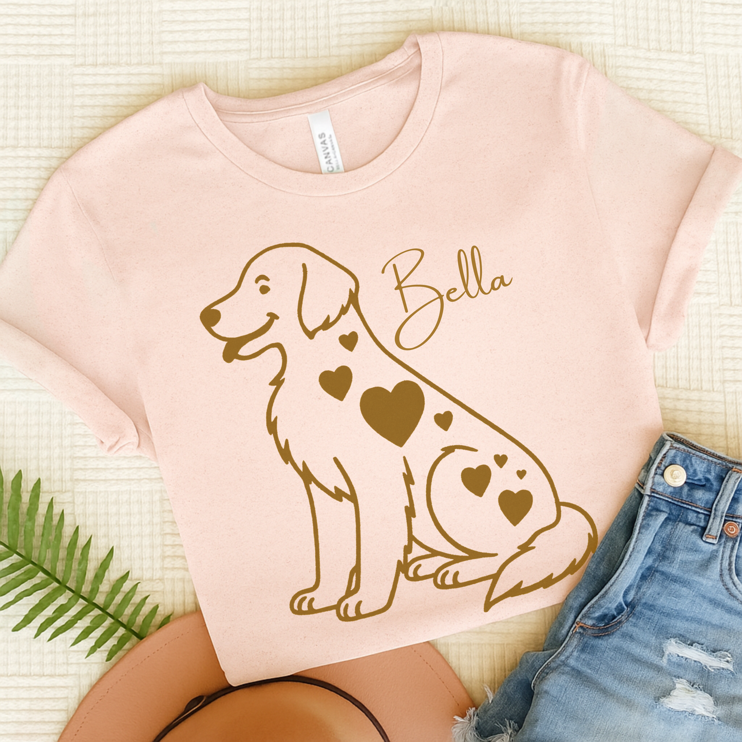 Golden Retriever Heart Dog TShirt Soft Pink