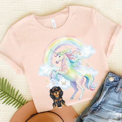 Black Tan Cavalier Watercolor Unicorn Tshirt Soft Pink