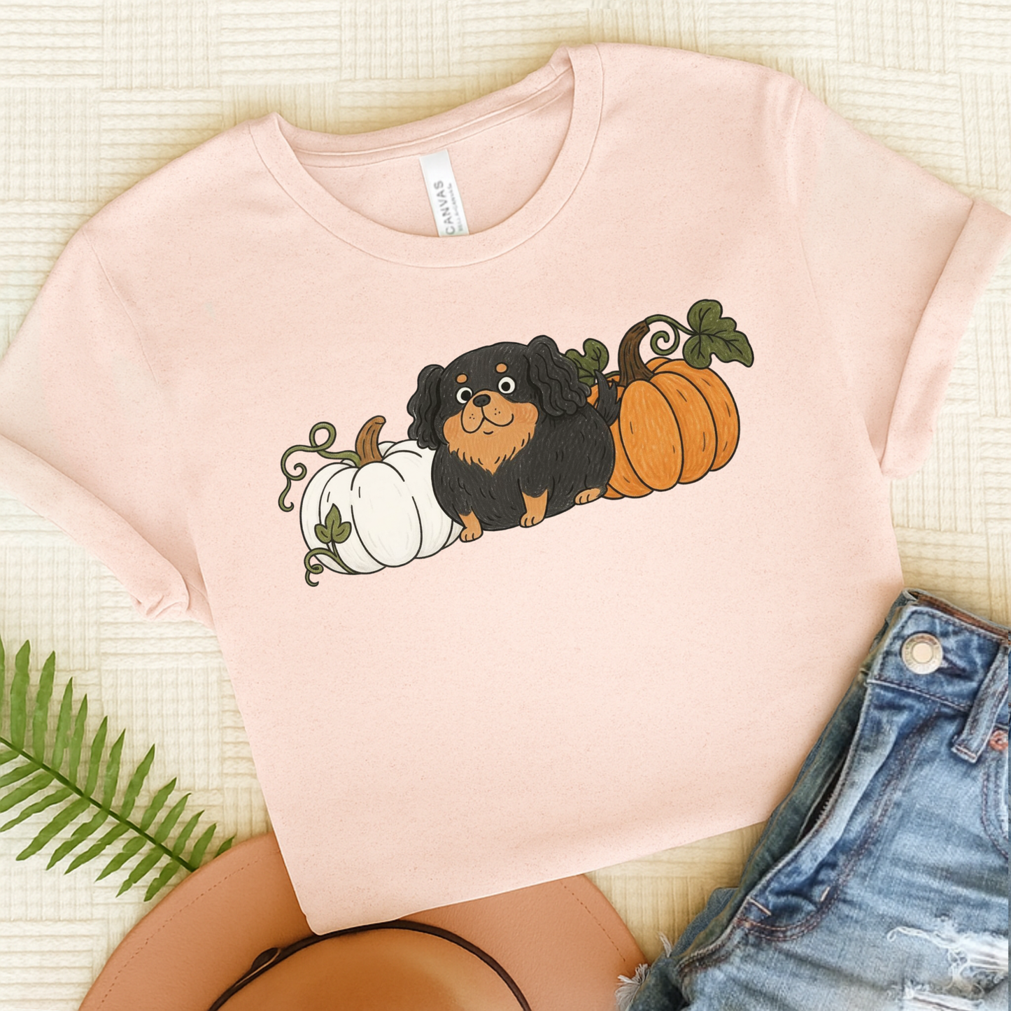 Black Tan Cavalier Pupkin Unisex Tshirt Soft Pink