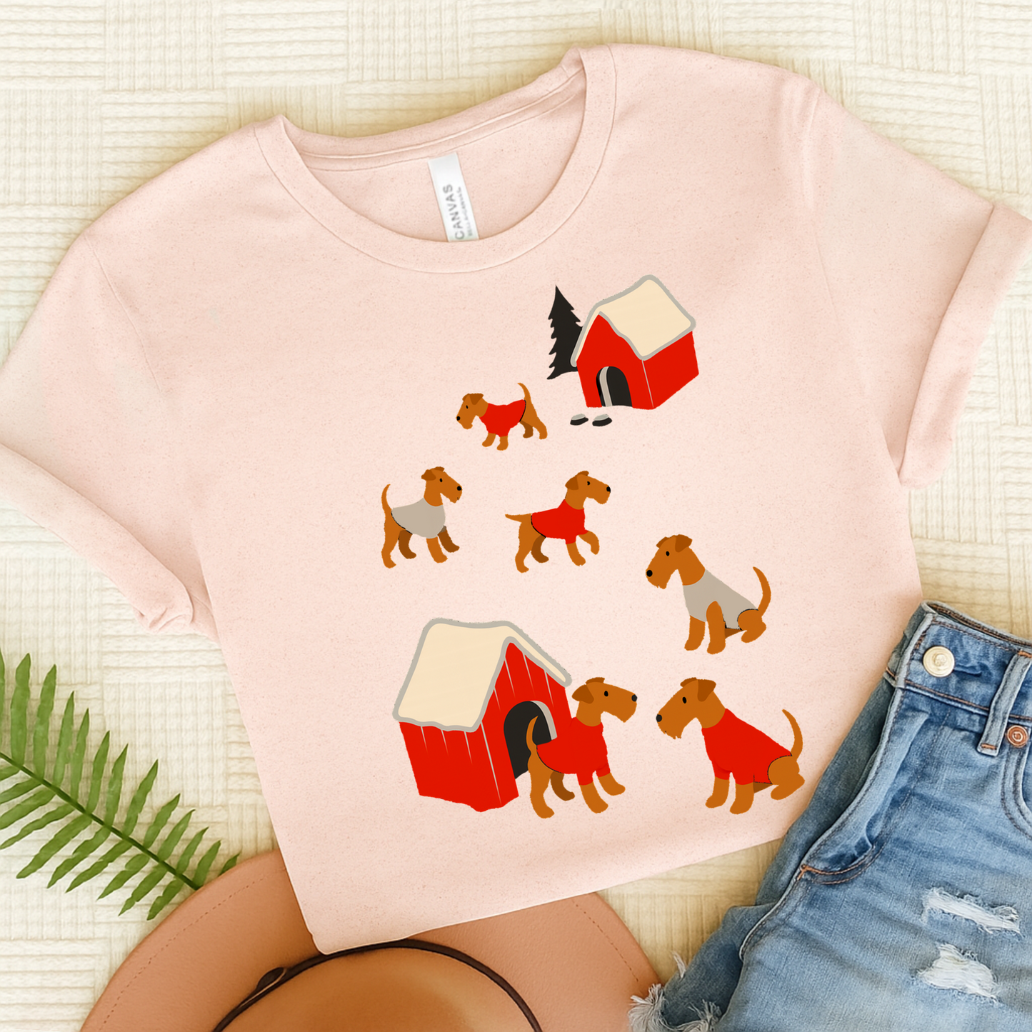 Airedale Terrier Snow Play TShirt Soft Pink