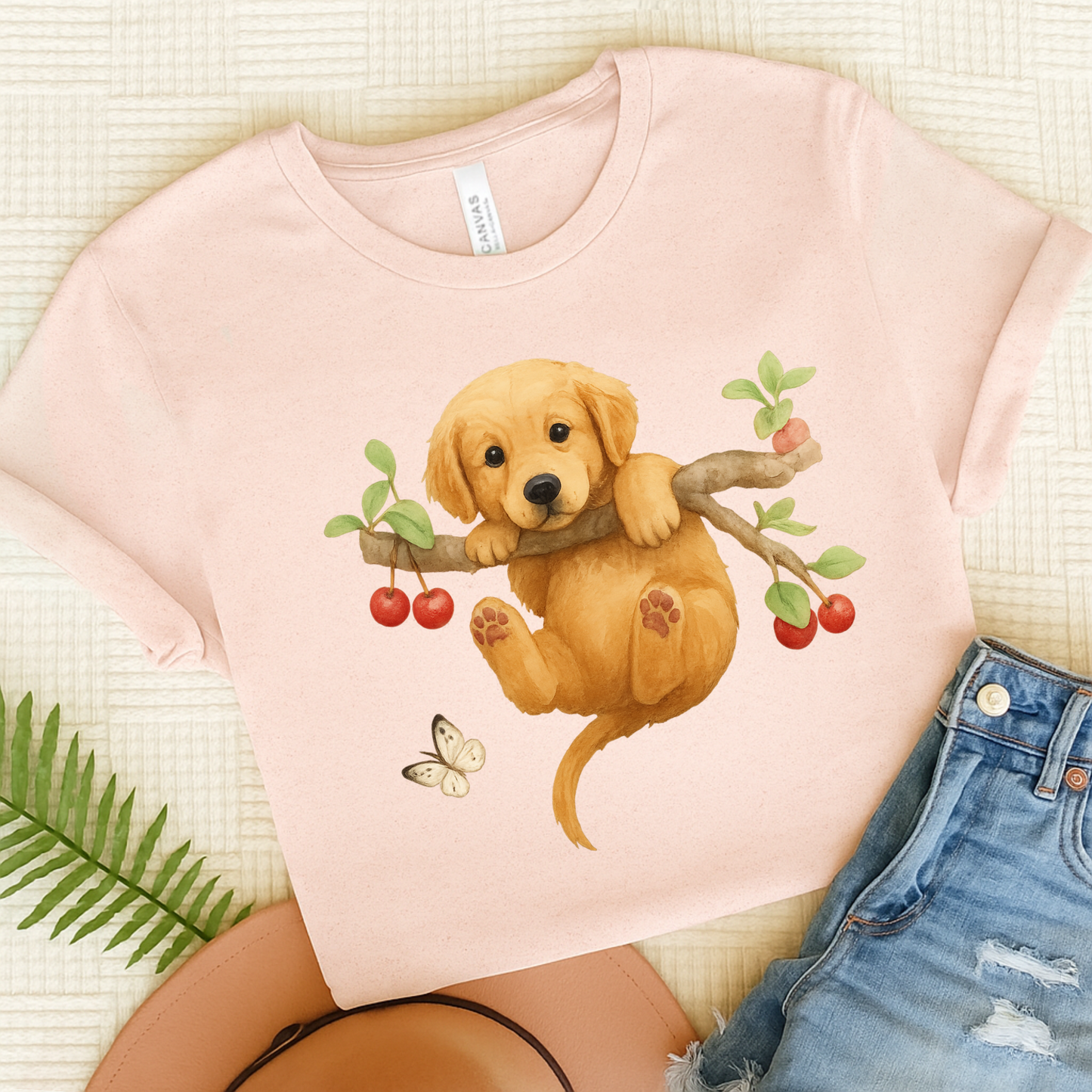 Golden Retriever Hang In There Tshirt Soft Pink