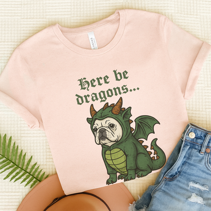 White French Bulldog Here Be Dragons TShirt