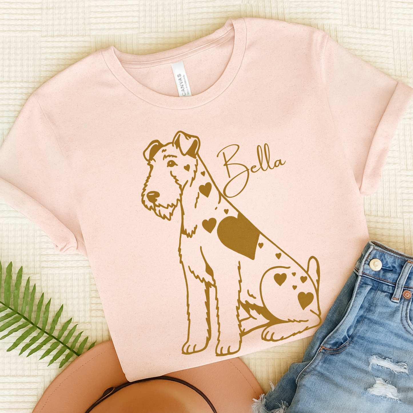 Airedale Terrier Heart Dog TShirt Soft Pink