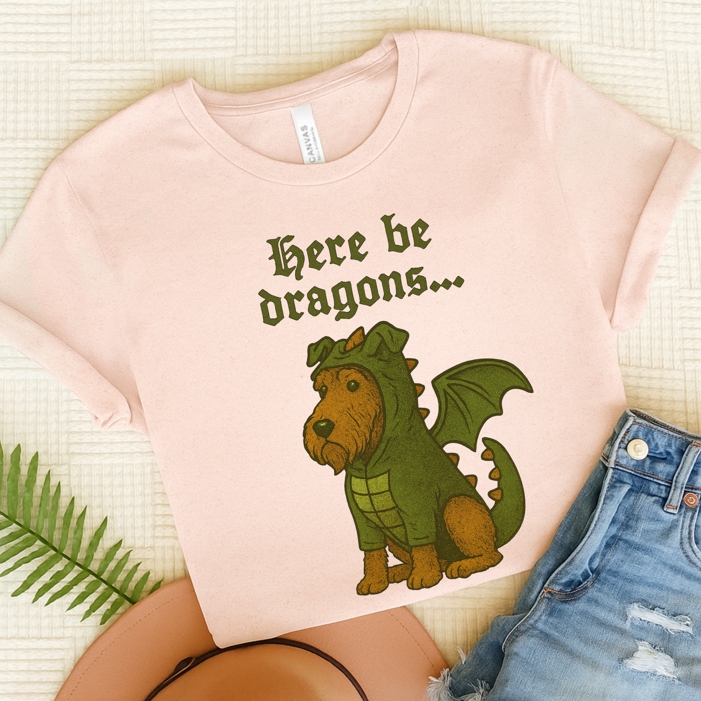 Airedale Terrier Here Be Dragons TShirt Soft Pink