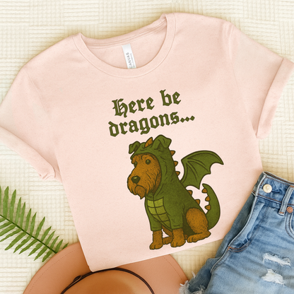 Airedale Terrier Here Be Dragons TShirt Soft Pink