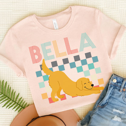 Golden Retriever Checkered TShirt Soft Pink