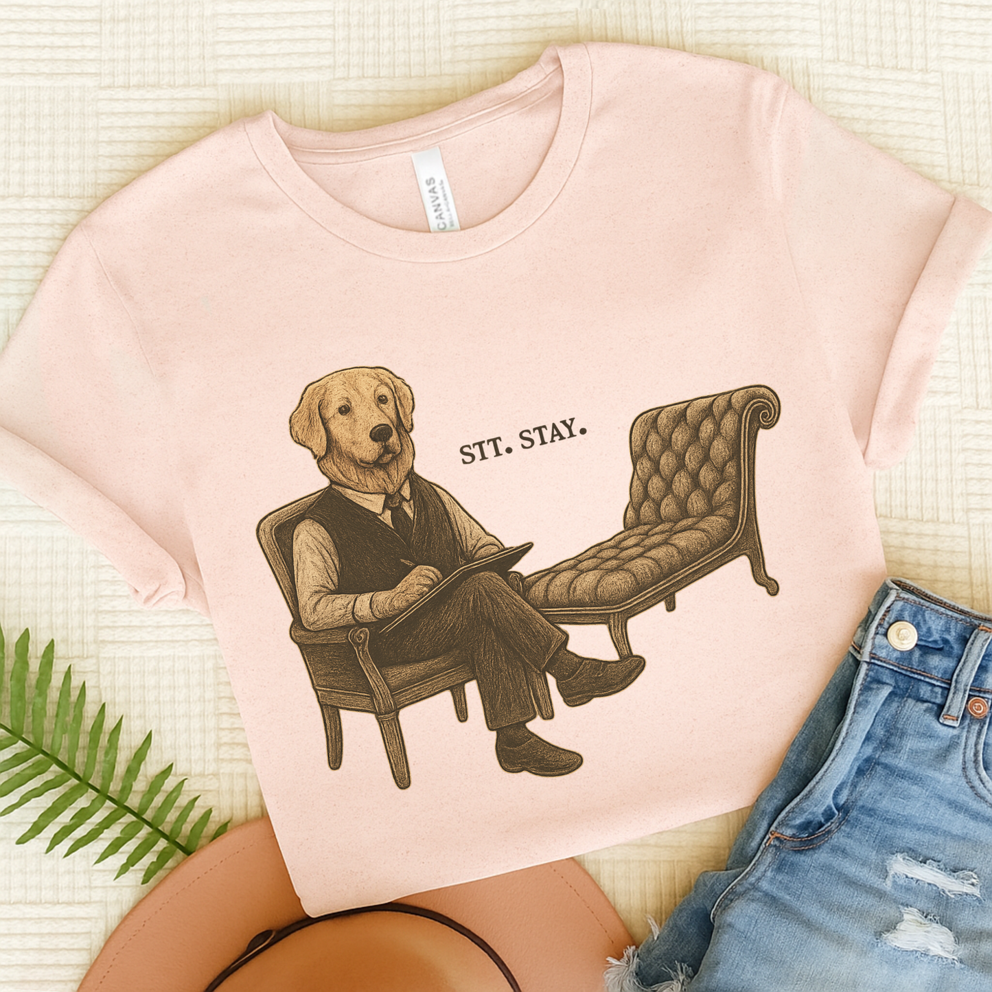 Therapy Golden Retriever Tshirt Soft Pink