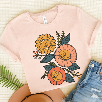 Golden Retriever Sleeping Flowers TShirt Soft Pink
