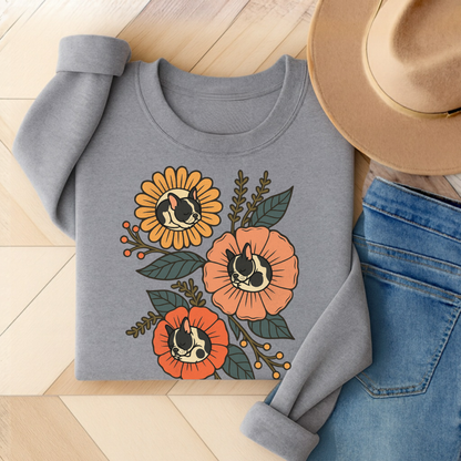 Piebald Frenchie Sleeping Flowers Sweatshirt Sport Grey