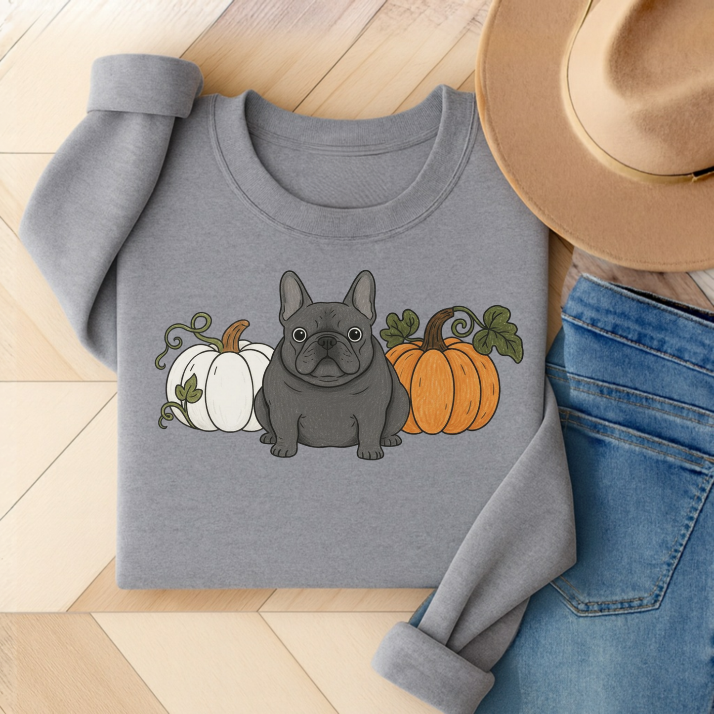 Black Frenchie Pupkin Unisex Sweatshirt Sport Grey