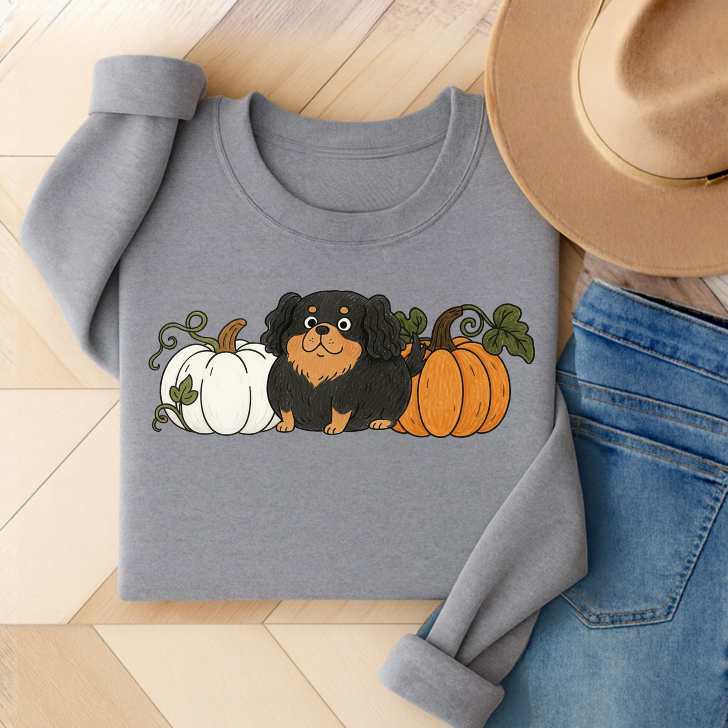 Black Tan Cavalier Pupkin Unisex Sweatshirt Sport Grey